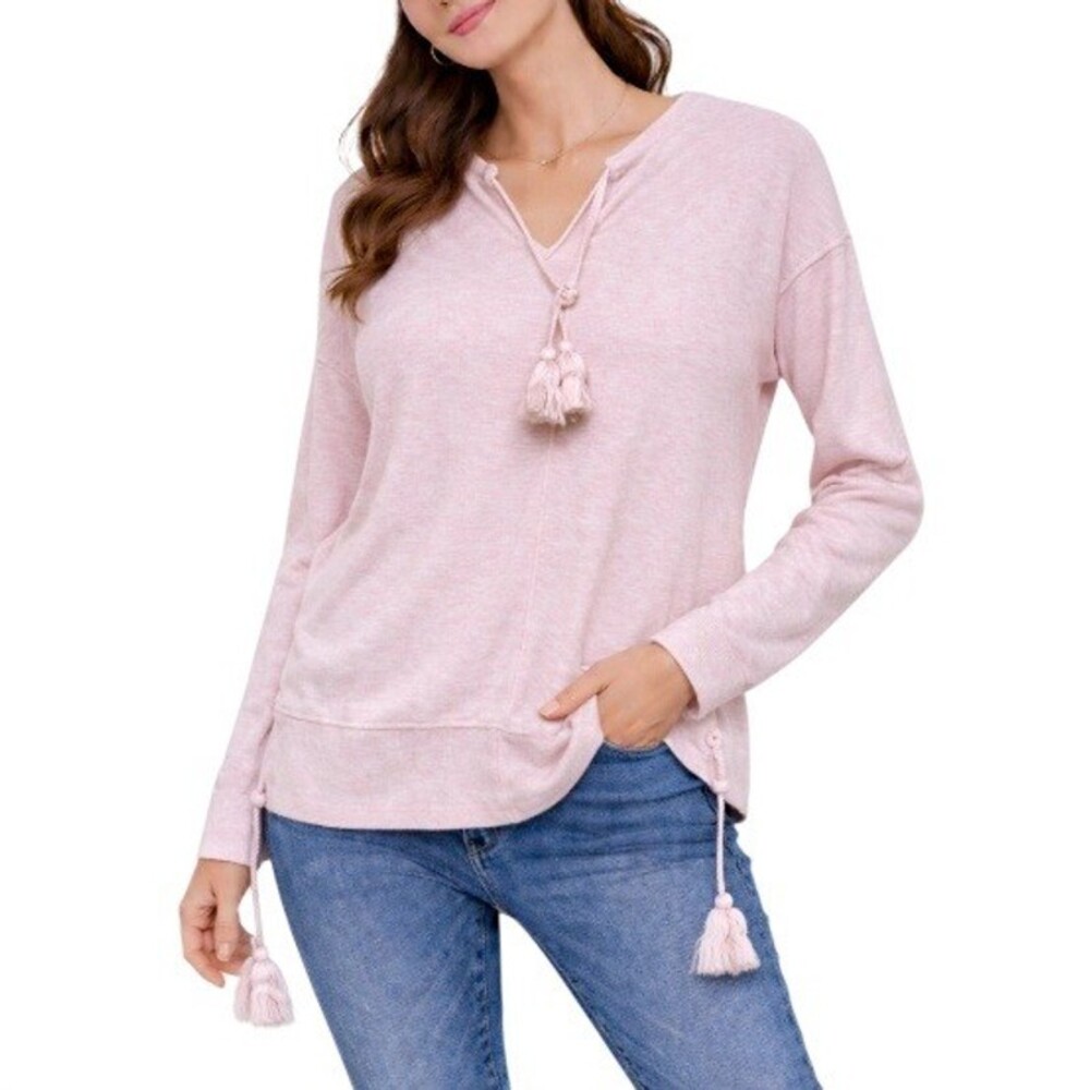 Lilly Pulitzer Women's Pink Heathered Split Neck Colleen Tassel Sweater Size XS